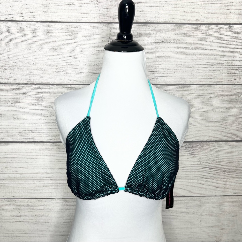 NWT Aqua Blue & Black Fishnet Bikini Top Size Large - Picture 6 of 7